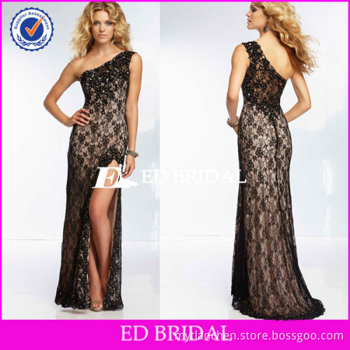 GW1810 New Style Sexy Black Lace Beaded One Shoulder Split Dress Cocktail 2013